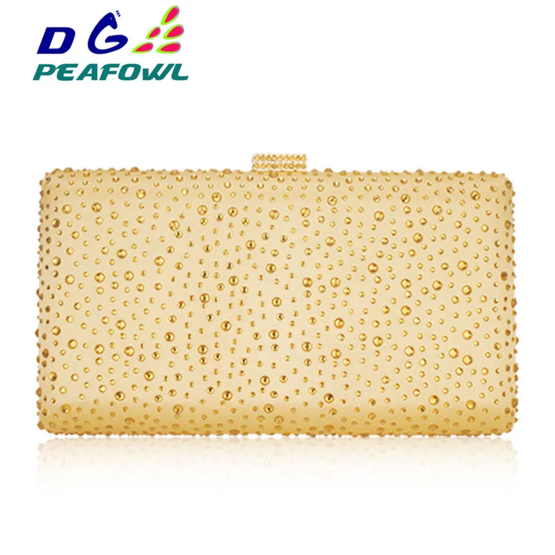 Dazzling 3 Color Golden Crystal Clutch Evening Bag Wedding Party Box