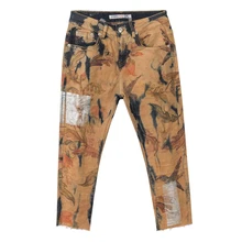 Весна осень женские рваные окрашенные горячая штамповка стрейч джинсовые брюки-Кросс, с принтом высокой талией джинсы брюки для женщин