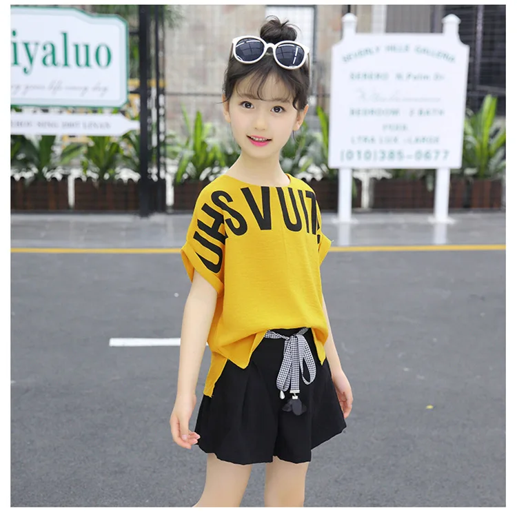 Summer Children Clothing Sets For Girls 2019 Fashion Letter Print Tshirts Tops Shorts Teenage Clothes 2Pcs Kids Suit 10 12 Years (10)