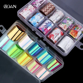 

BQAN 10 Box 2.5*50cm Colorful Nail Art Decal Laser Starry Sky Foil Stickers Transfer 3D DIY Nail Tips for Nail Decorations