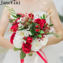 JaneVini белый свадебный букет Красная роза цветок из искусственного шелка ручной работы лента невесты Свадебный букет brumiloft Decoratie