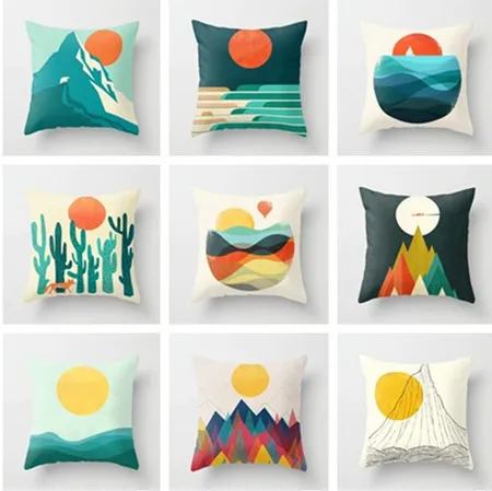 

Sun and Mountain Cushion Cover for Sofa Office Car Peach Skin Pillowcases Home Living Room Bedroom Decorative Accessories 45x45