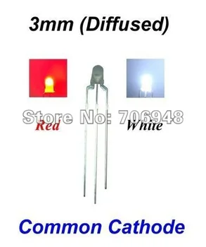 

1000pcs/lot White / Red 3mm 3 Pins Diffused Common Cathode/Anode LED diode