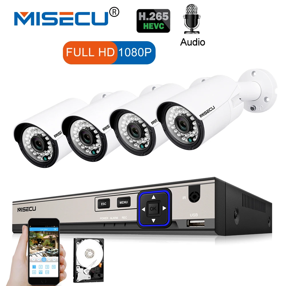 

MISECU 4CH 1080P POE NVR Kit 2.0MP CCTV Security System 4PCS Audio Record Sound IP Camera P2P Outdoor Video Surveillance System