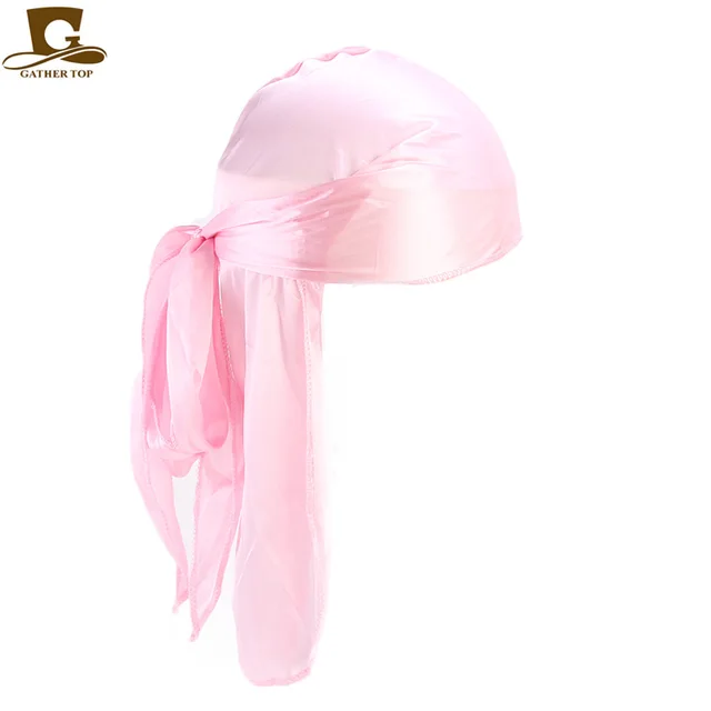 Men's Silky Durags Bandanas Turban hat Wigs Doo Men Satin Durag Biker Headwear Headband Hair Accessories Extra Long Tail Du-Rag Adult Pink