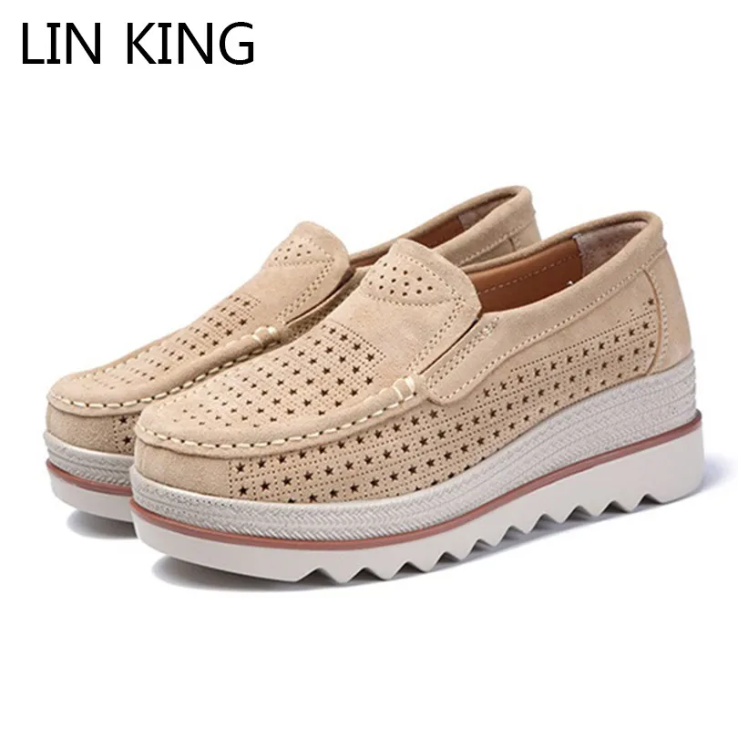 

LIN KING Plus Size Breathable Hollow Out Women Casual Shoes Summer Wedges Platform Shoes Height Increase Swing Shoes For Mother