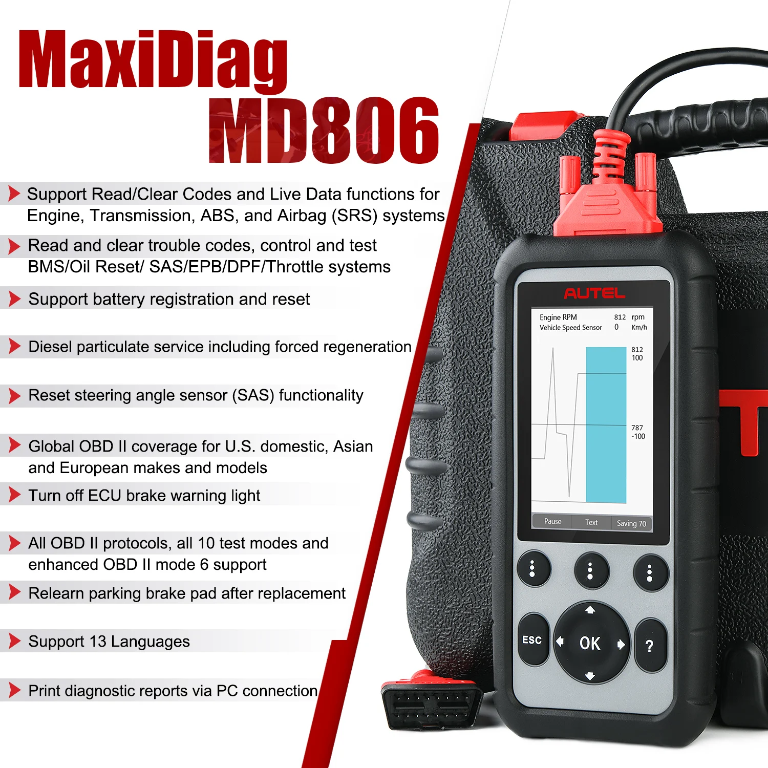 Autel MaxiDiag MD806 диагностический автомобильный диагностический инструмент OBD2 сканер EPB/сброс масла/BMS DPF код читателя лучше, чем Запуск X431