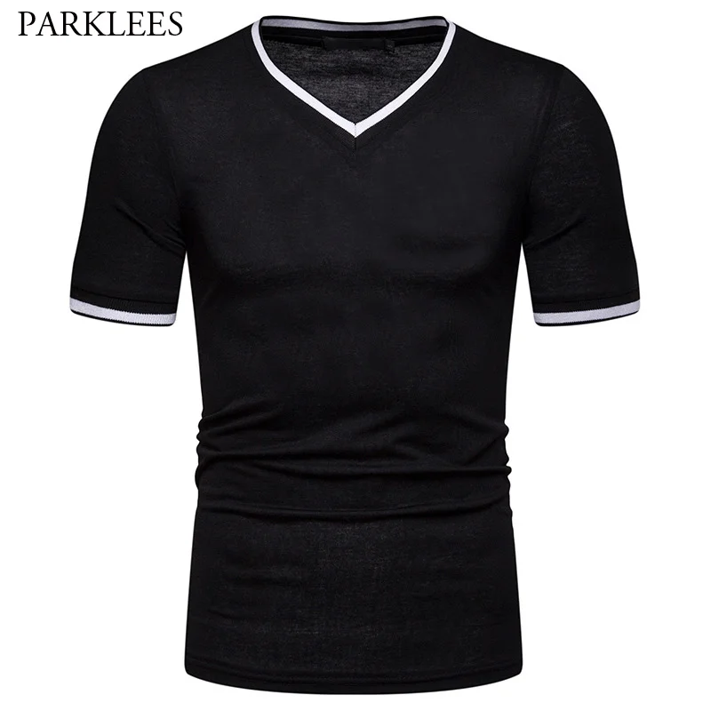 

New Summer Short Sleeve T Shirt Men 2019 Fashion Black V Neck T Shirts Men Brand Slim Fit Casual Tshirt Male Camisetas Hombre
