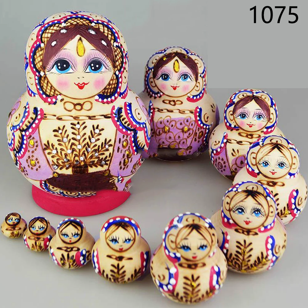 WOODEN RUSSIAN NESTING DOLLS HAND PAINTED BABUSHKA MATRYOSHKA SET GIFTin Figurines & Miniatures