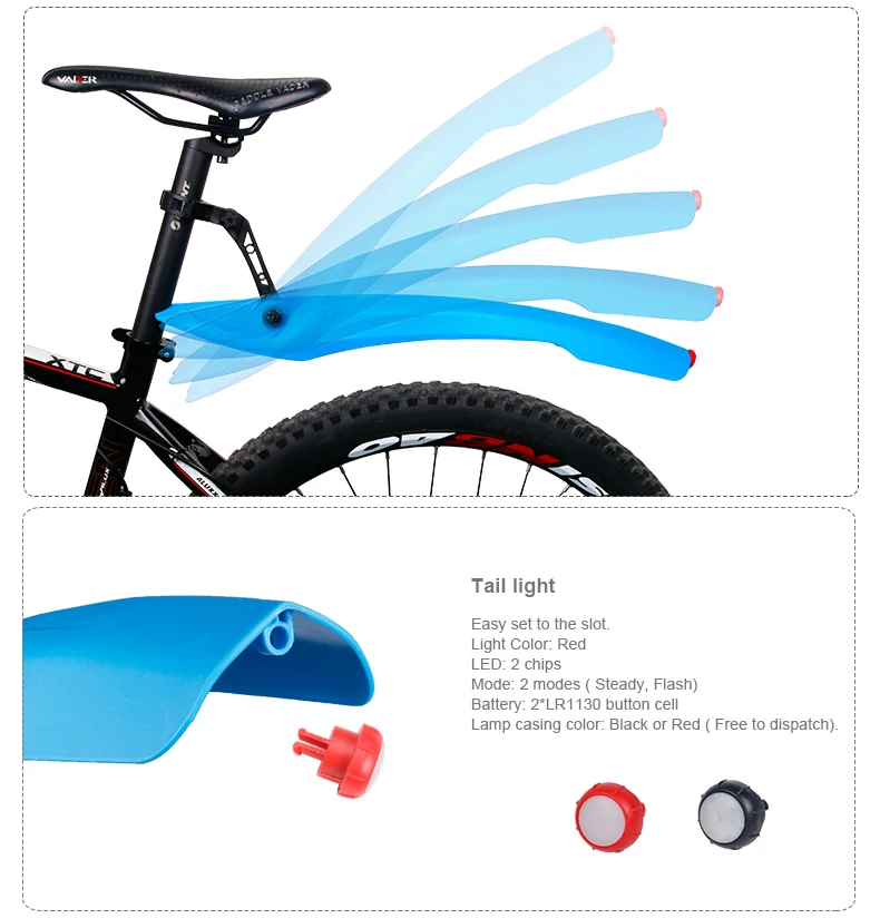 Deemount велосипед крыло для защиты от грязи 24-27,5 дюймов Велосипедное защитное крыло с светодиодный задний фонарь грязевые крылья