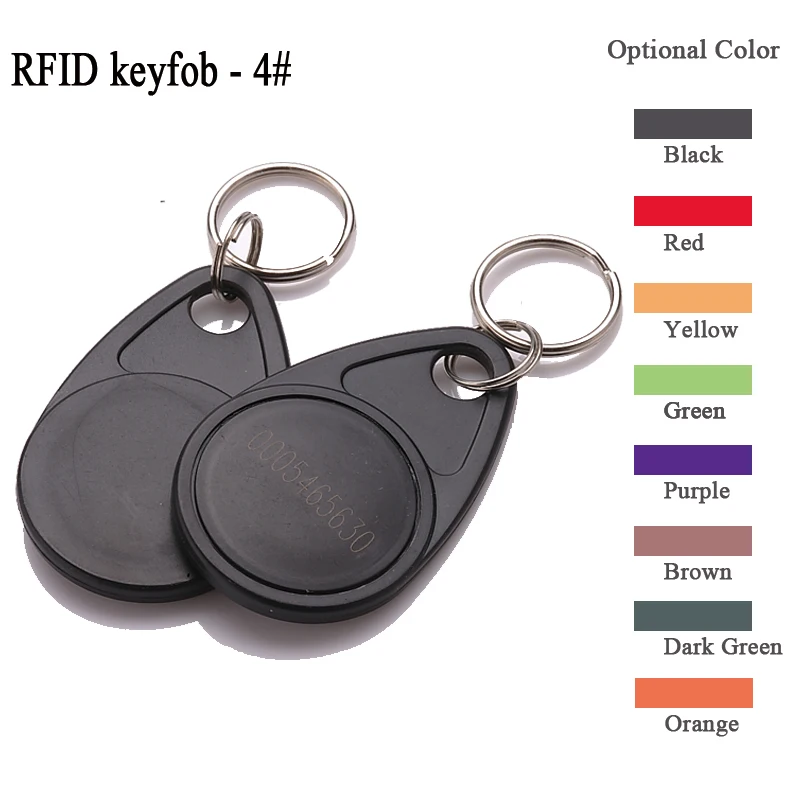 

100pcs abs 4# t5577 read and write chip keyfob 125khz rfid rewritable t57 key fob blue black optional access control hid tag