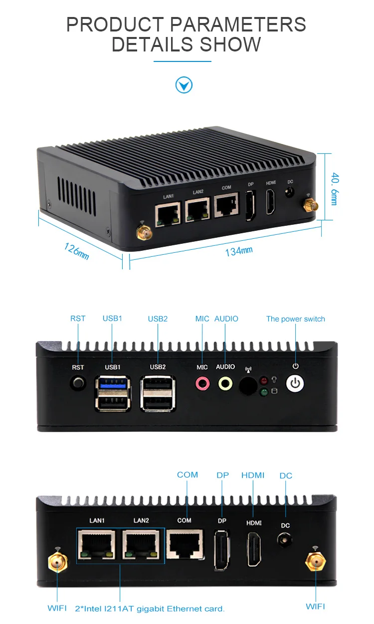 Atom E3845 Процессор для мини-ПК с сенсорным экраном 1* RJ45 RS232 Com 2* Lan Порты и разъёмы 1* MINI-PCIE разъем sup Порты и разъёмы Wi-Fi/3g модуль