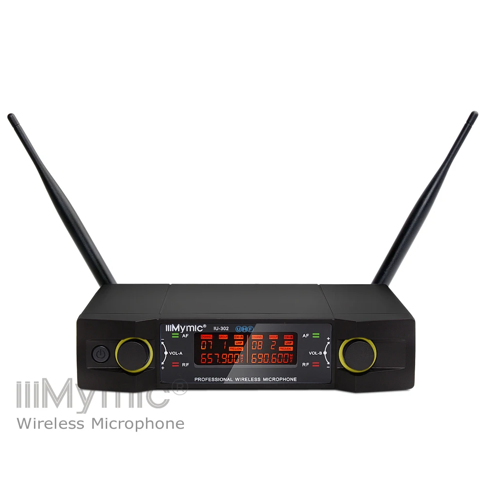 IU-302 UHF 600-700 МГц двухканальный 2 ручной микрофон передатчик Профессиональная Беспроводная микрофонная система с экраном для караоке