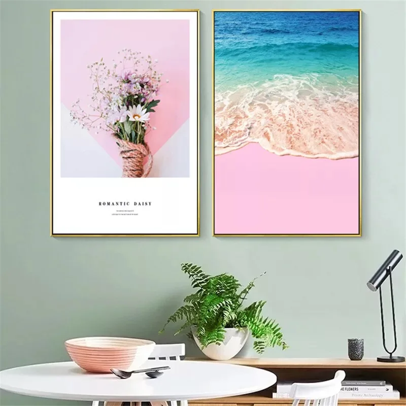 Cactus Flowers Decorative Wall Art Canvas Painting Abstract Sea Beach Nordic Poster Wall Pictures For Living Room Decor Unframed
