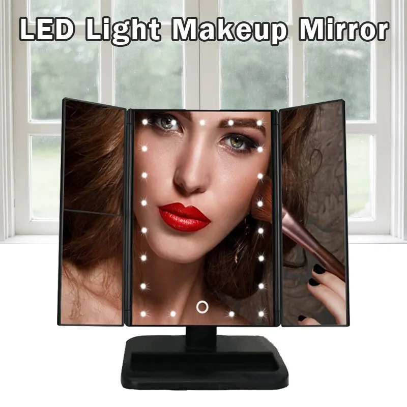 LED Touch Screen 22 Light Makeup Table Desktop Makeup Magnifying Mirrors Vanity 3 Folding Adjustable Tabletop Cosmetic Mirror