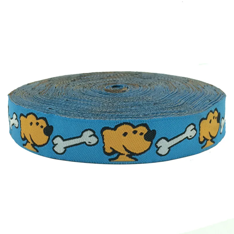 

New 16mm 5/8" 10y/lots clothing accessories yellow dog and white bones 100% Polyester Woven Jacquard ribbon for Diy dog ribbon