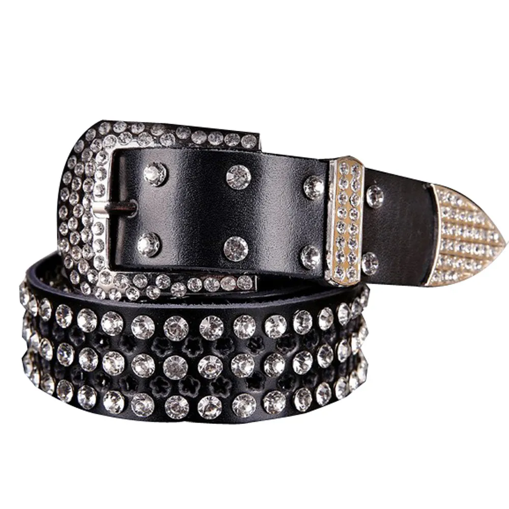 

Belt 2019 Black White Belt Atlas Western Cowgirl Bling Cowgirl Leather Belt Clear Rhinestone Crystak cintos de mujer-30