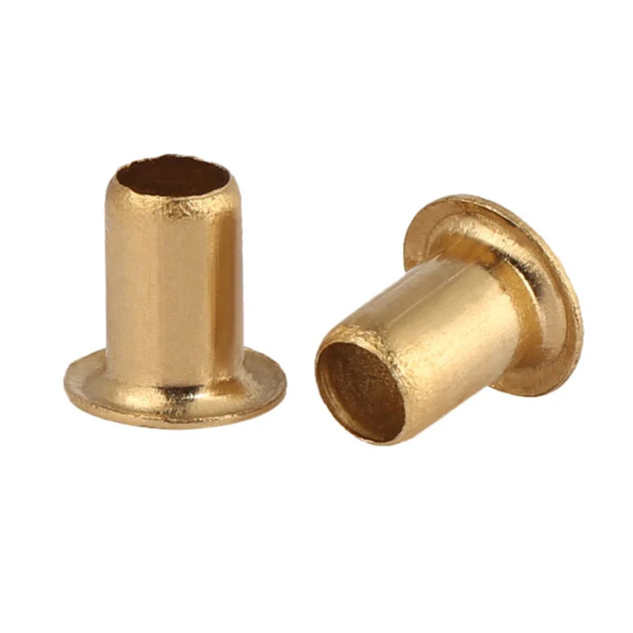 M6 Brass Eyelet Hollow Tubular Rivets Through Nuts Kit for Cloth Doll Card Paper DIY Length 4/5/6/8/10/12mm