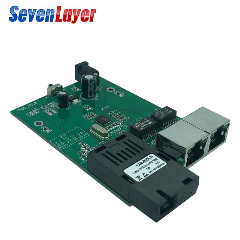 

1 SC 2 RJ45 Fast Ethernet Switch 10/100M Fiber Optical 20KM Media Converter Single Mode fiber Port Board PCB