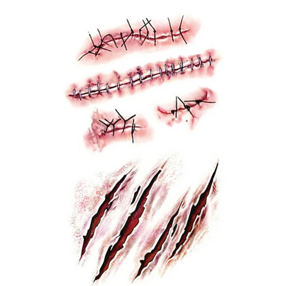 10pcs halloween zombie blood scars tattoos with fake scab bloody halloween decoration horror wound scary blood injury sticker - Bloody Halloween Masks 10pcs halloween zombie blood scars tattoos with fake scab bloody halloween decoration horror wound scary blood injury sticker - Bloody Halloween Masks