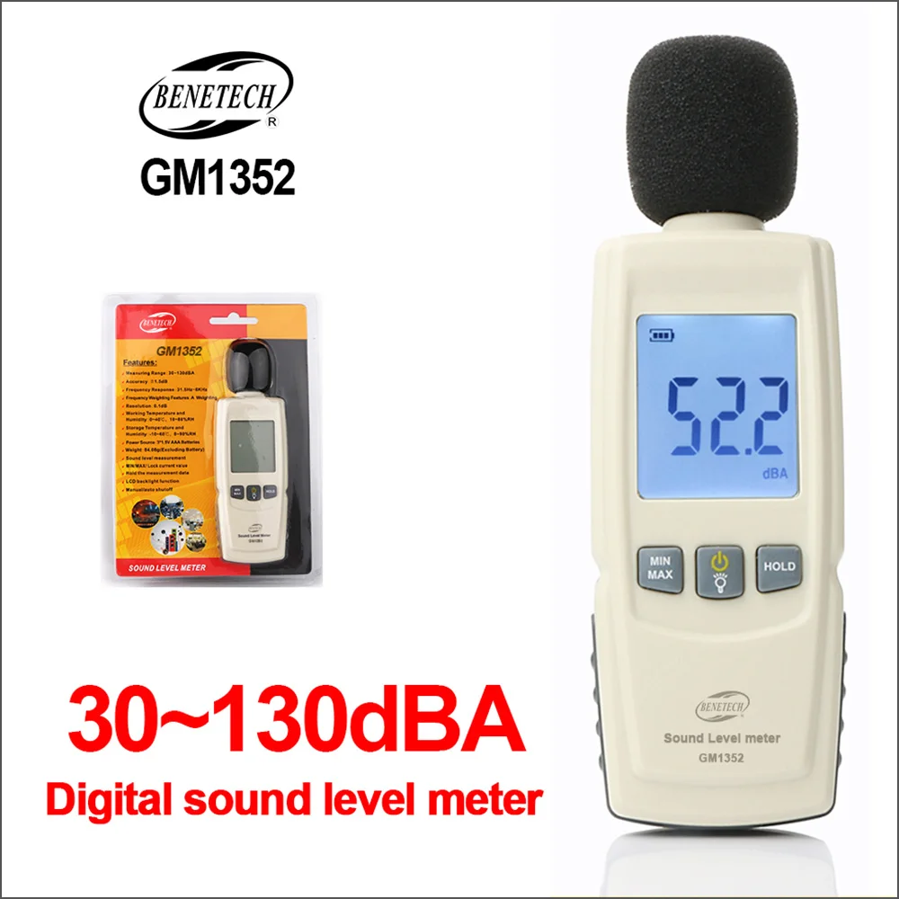 Измеритель уровня звука BENETECH GM1352 цифровой децибел измеритель шума 30 130