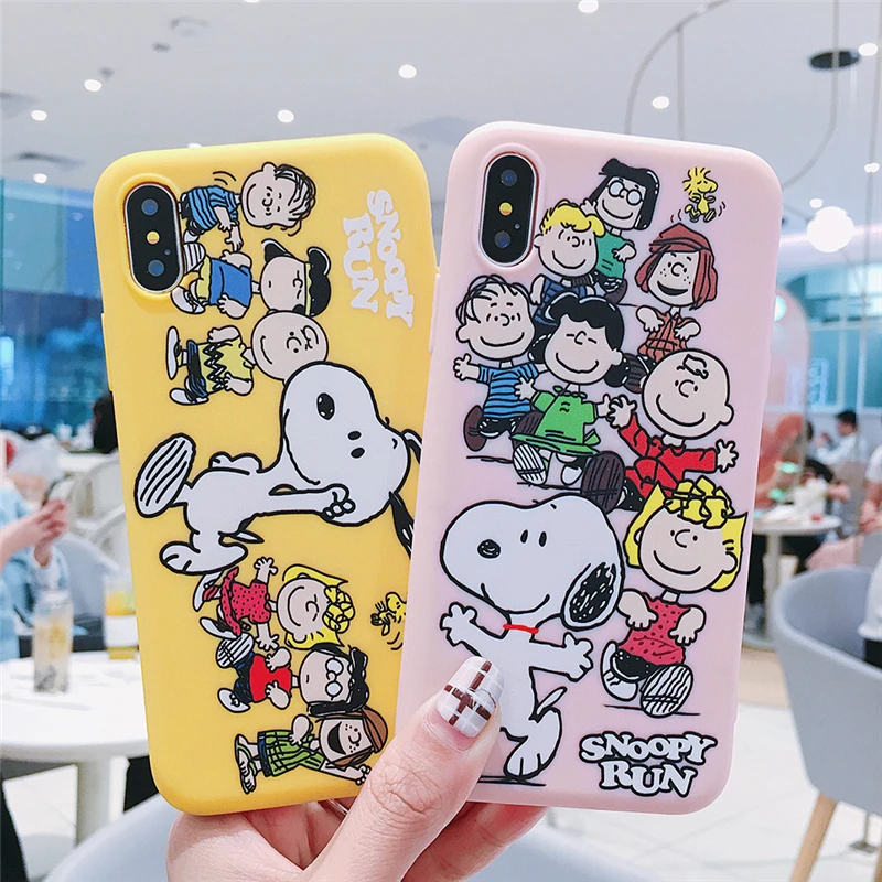 WTSZKL Comic Cartoon Running Snoopy and Small Partner TPU Phone Case for iPhone 6 6S 7 8 Plus X XR XS MAX Soft Silicone |