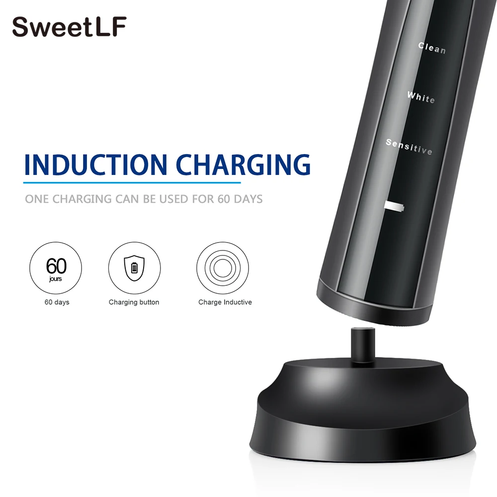 Rechargeable Electric Toothbrush Black Rotating USB Charge Battery Operated Sonic Type Waterproof Teethbrush 4pcs Brush Heads Rechargeable Electric Toothbrush Black Rotating USB Charge Battery Operated Sonic Type Waterproof Teethbrush 4pcs Brush Heads