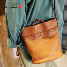 AETOO New retro personality Sen literary handbags handmade leather portable soft leather bucket bag shoulder Messenger bag