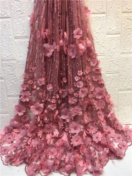 

High quality Nigerian chiffon lace for wedding fabrics, African 3D decals with fine beads lace fabrics