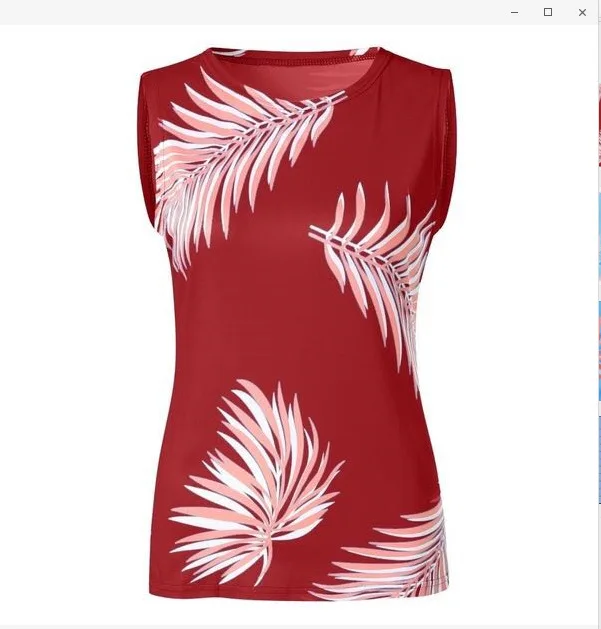 Summer Leaves Printing Tank Tops Women Fashion Sleeveless Floral Print Tee Tops WDC2770