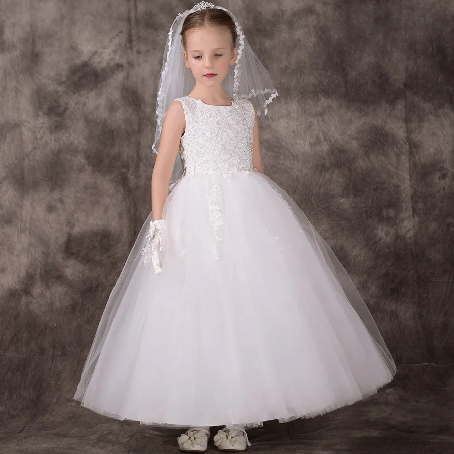 White little girls dresses for weddings sweet girl Party frocks Flower ...