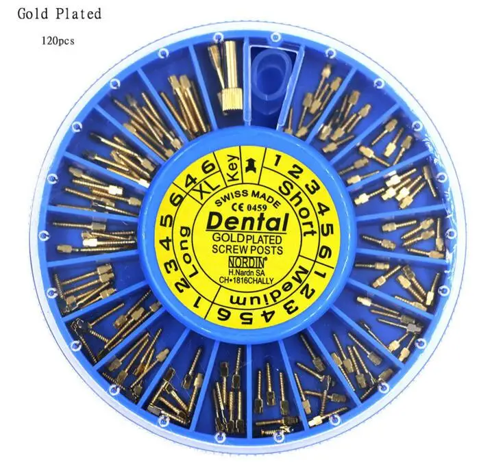 120 шт./кор. стоматолог конический шнековый сообщения Наборы стоматологический Материал, литый золотом, Титан, нержавеющая сталь имплантат пост Материал s - Цвет: Gold Plated