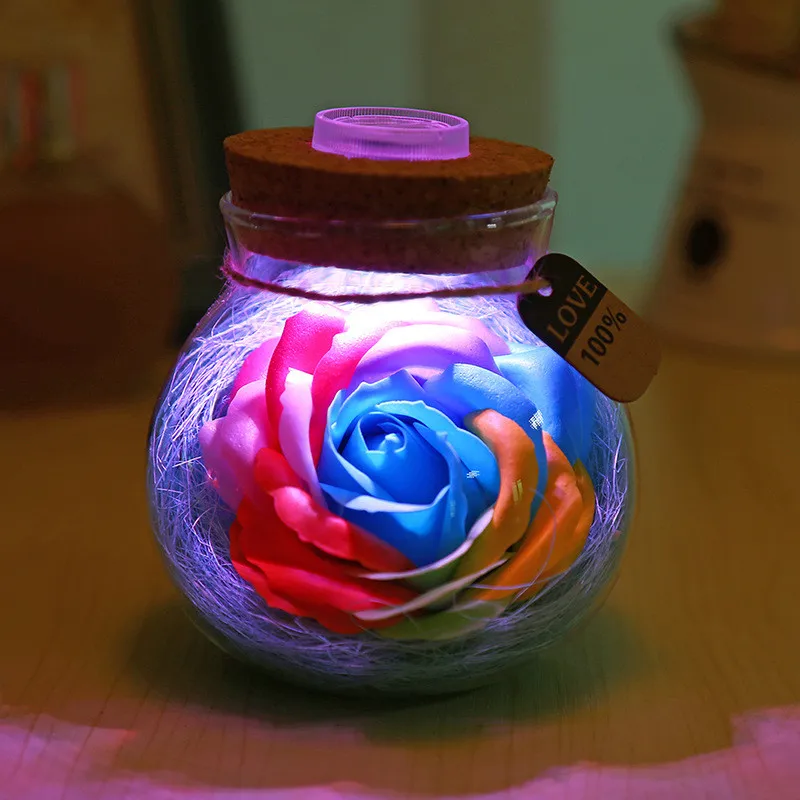 Светодиодный Роза Ваза Романтический 3D ночник RGB затемнения дистанционного