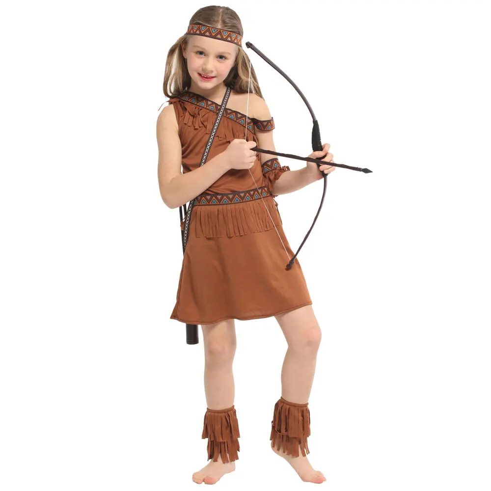 

Sweet Indian Princess Girl Costume Native Archer Huntress Cosplay Halloween Purim Carnival Party Mardi Gras Fancy Dress