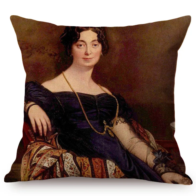 European Style Vintage Noble Woman Self-Portrait Home Decorative Throw Pillow Case Chic Ancient Woman Print Sofa Cushion Cover K82-3