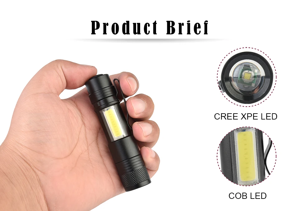 Портативный мини алюминиевый Q5 светодиодный светильник-вспышка XPE& COB рабочий светильник lanterna мощный фонарь-ручка с 4 режимами использования 14500 или AA