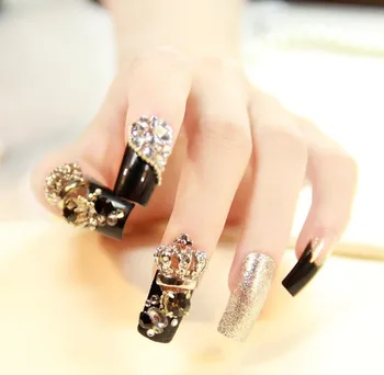 

New 24 pieces Lady Diamond Pearl Glitter Wedding 3D Fashion Sexy Style Art Long Fake False Sticker Nail Tip With Glue Gel