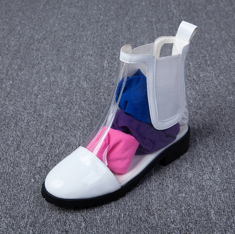Новинка года; не водонепроницаемые дизайнерские ботинки из прозрачного ПВХ; женская обувь «Челси» из лакированной кожи с круглым носком и эластичной лентой