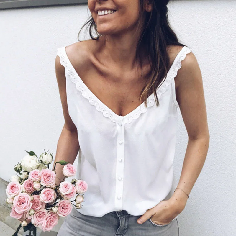 Summer V-neck Sling Strapless Back Lace Cotton Vest Women Fashion Casual Versatile Front and Rear Wear Top