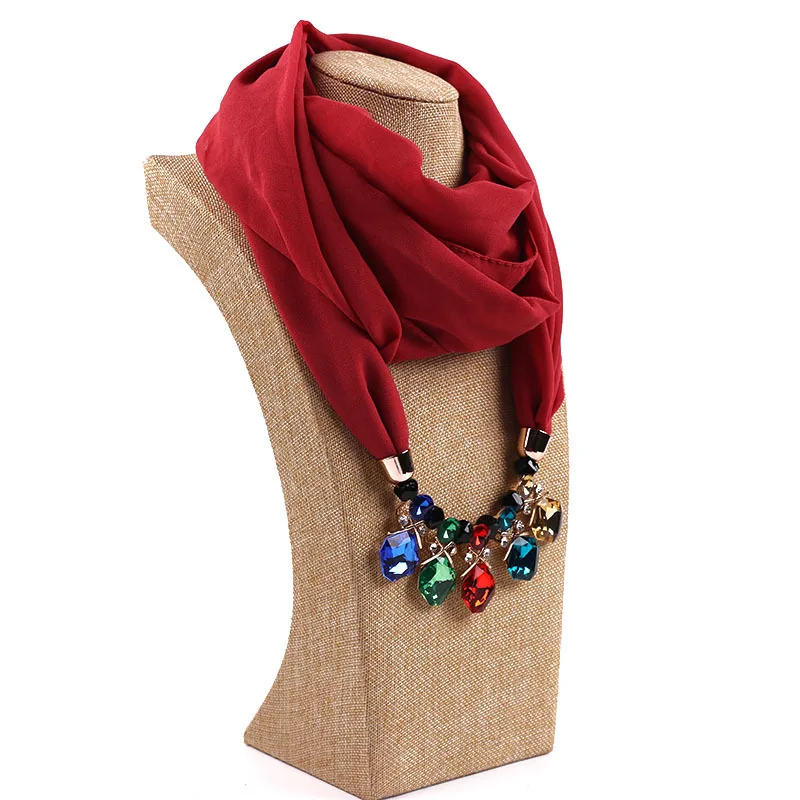 LARRIVED ювелирные изделия подвески ожерелья шарф Твердый Шифон хиджаб бусины ювелирные изделия круглая подвеска шарф женский декоративный шейный платок