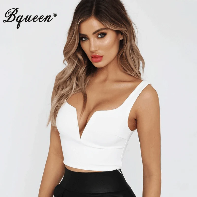 Женский топ без рукавов Bqueen облегающий короткий с глубоким v образным вырезом и