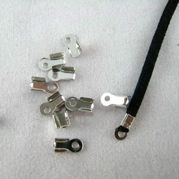 200pcs 4x8mm Leather Cord End Caps End Clasps Crimp Bead Silver/Gold/KC