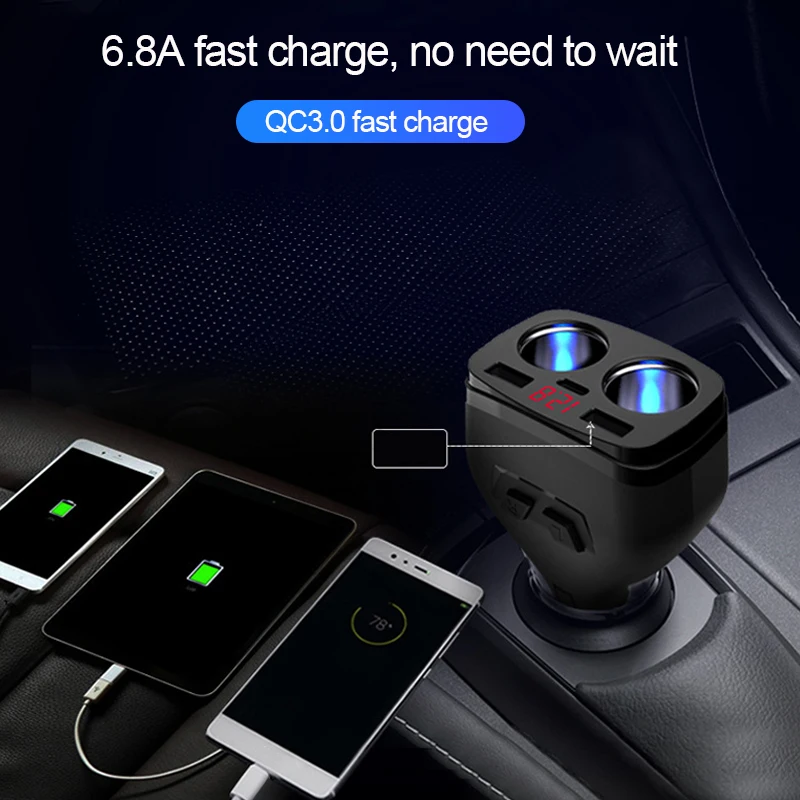 Зарядное устройство для автомобильного прикуривателя type C QC 3 0 двойной usb