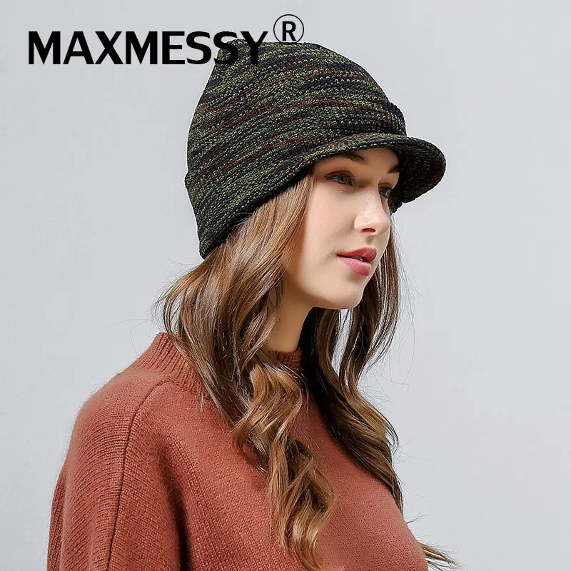 Maxmessy новые шерстяные вязаные Бейсбол Кепки Для женщин Snapback армии Skullies зимние