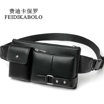FEIDIKABOLO Men PU Leather Waist Packs Fanny Pack Belt Bag Travel Waist Pack Male Leather Waist Bag Phone Pouch Bags Heuptas Man bosikas new genuine leather waist packs leather bag belt men phone pouch bags zipper travel waist pack vintage male waist bag