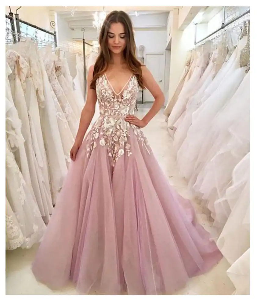 light pink flower prom dress