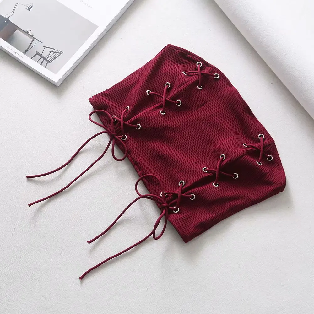 Хлопок эластичное тянущееся кружево-Up Drawstring с открытыми плечами бюстгальтер без рукавов с запахом груди Для женщин повязки сексуальный трубки Crop Top