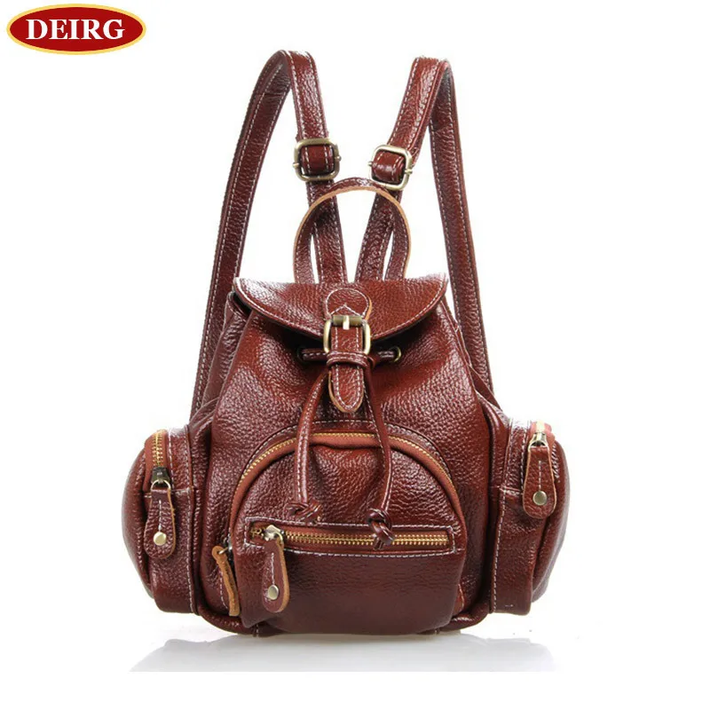 Vintage Cowhide Girl Backpack Satchel Bag Genuine Leather  Fashion Red Brown Women Bags # PR003102X-1