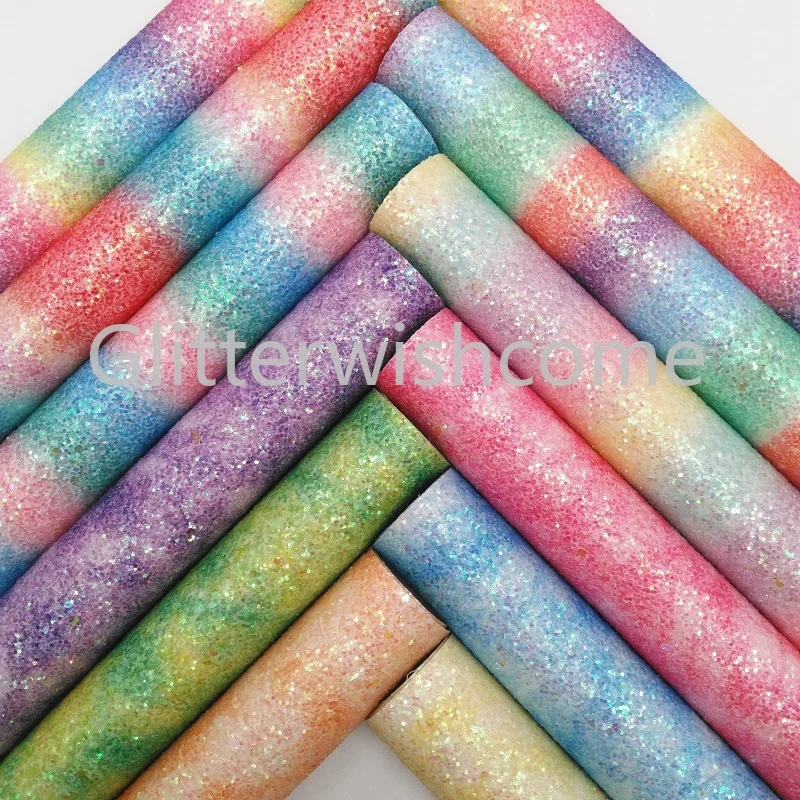 

Glitterwishcome 21X29CM A4 Size Vinyl For Bows Printed Rainbow Chunky Glitter Leather Fabirc Sheets for Bows, GM309A