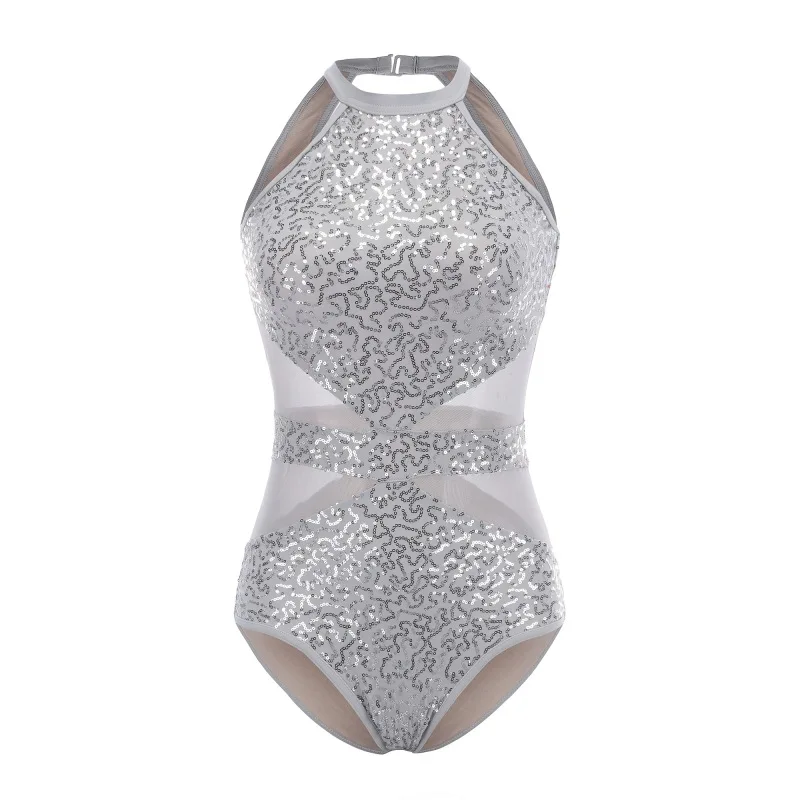

Sequins Mesh Splice Body Suit For Dance Ballet Gymnastics Girls Dancing Clothes Practice Dance Clothes Red Sliver Black